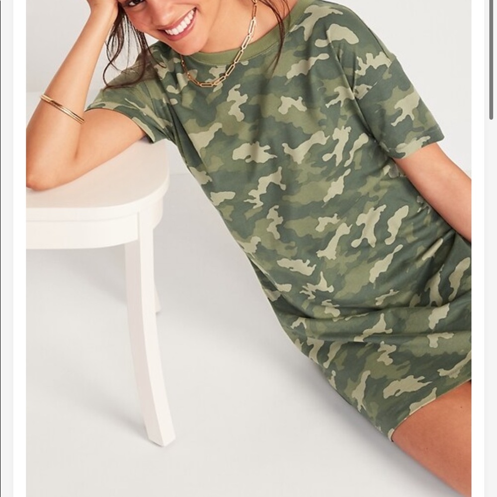 Loose Vintage Camo T-Shirt Shift Dress